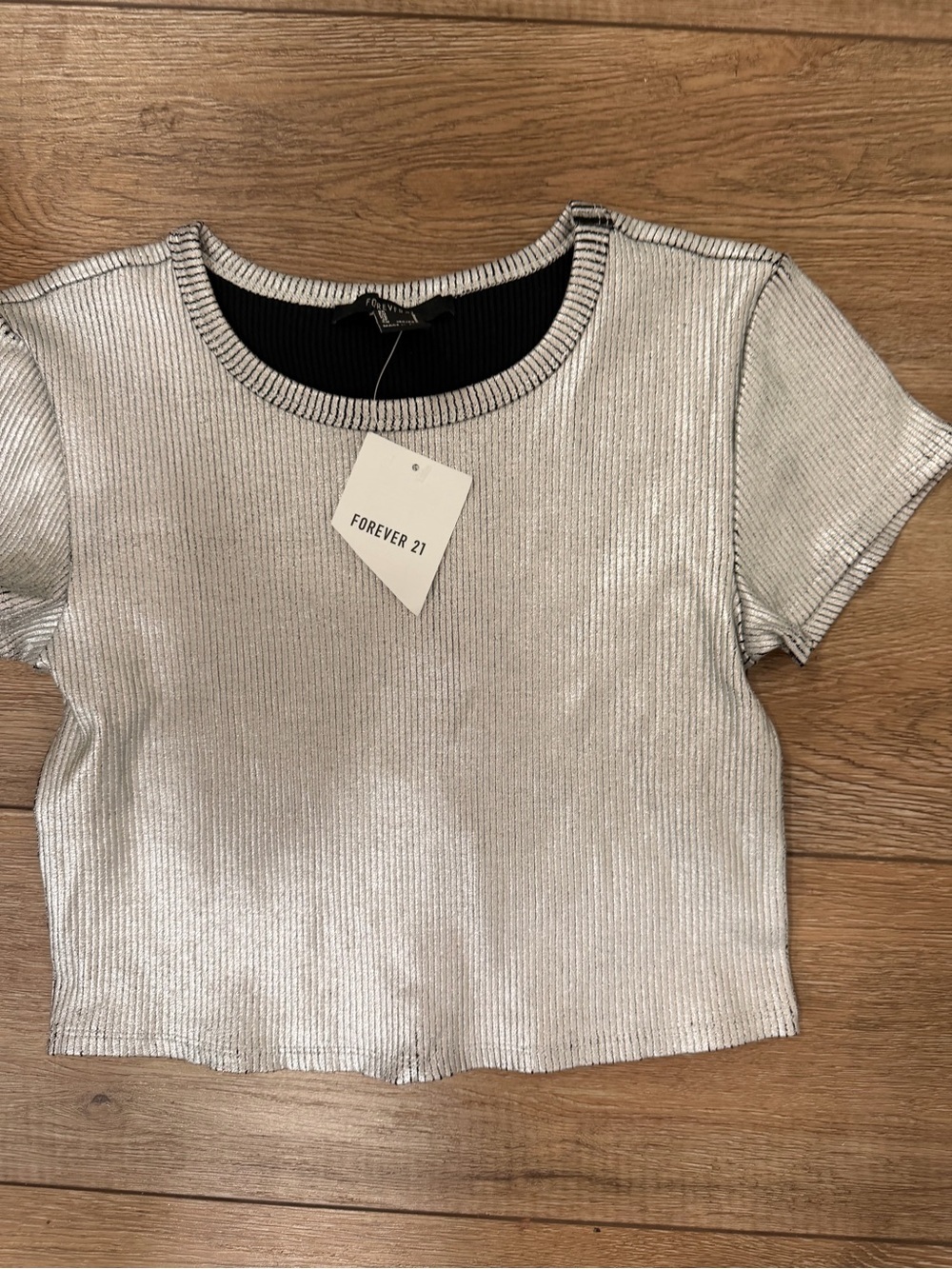 Forever 21 Silver Ribbed Metallic Crop Top